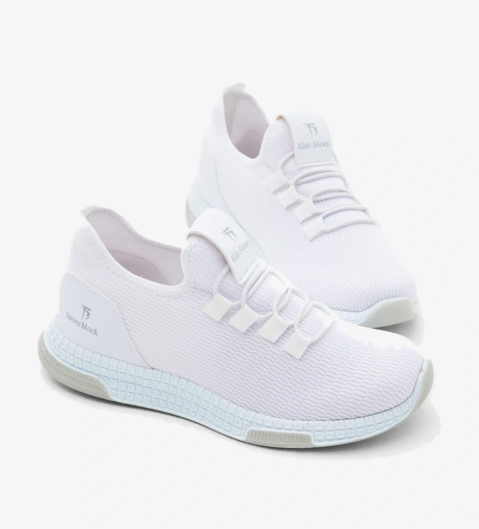 Çocuk Unisex Beyaz Rahat Kalıp Lastik Bağcıklı Spor Ayakkabı - Görsel 1