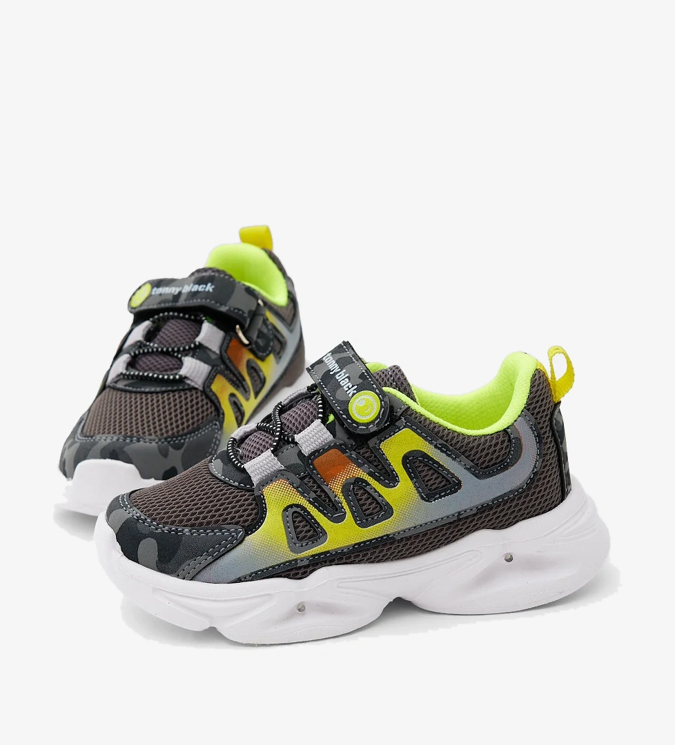 Çocuk Unisex Füme Kamuflaj Rahat Kalıp Işıklı Cırtlı Ayakkabı