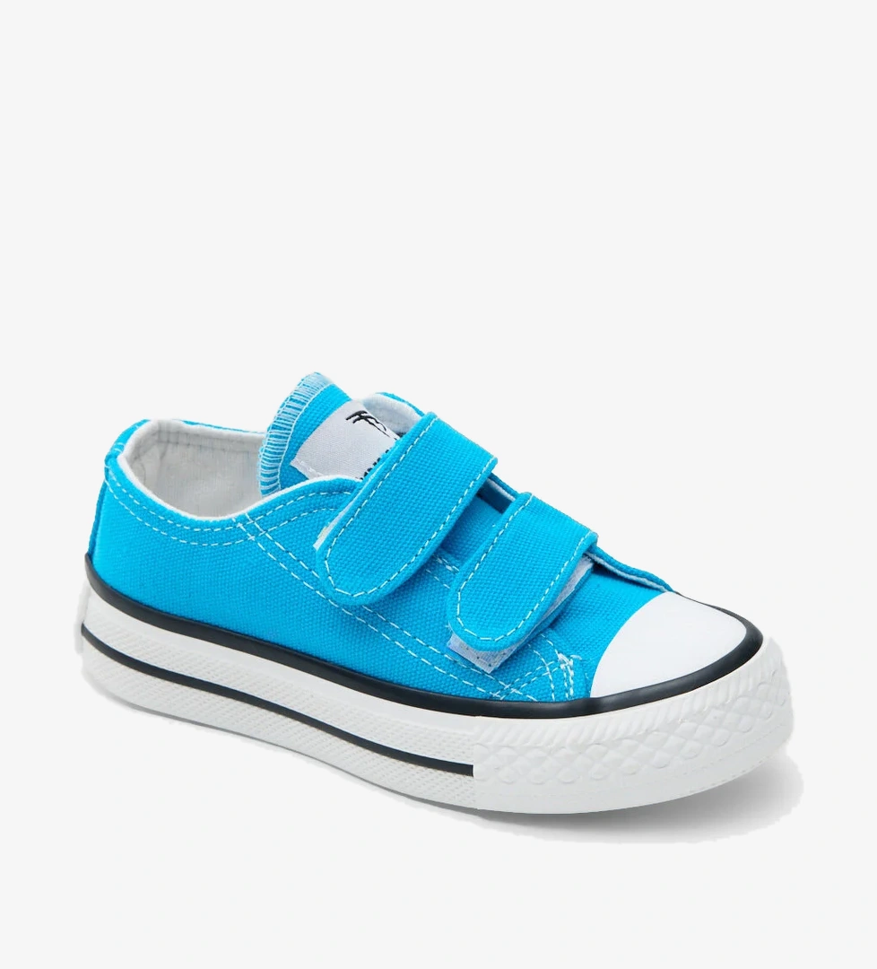 Çocuk Unisex Bebe Mavisi Kauçuk Taban Keten Cırtlı Spor Ayakkabı