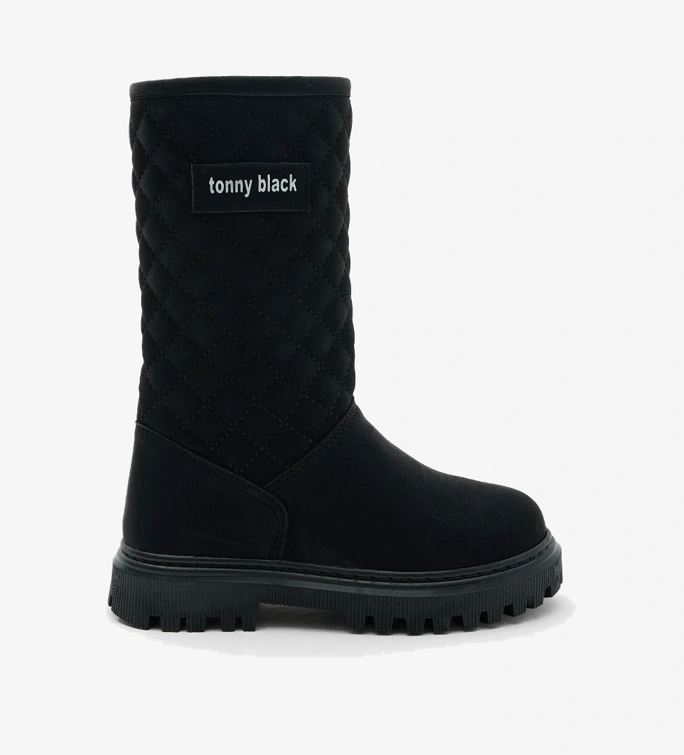 Kadın Siyah Cilt Kapitone Desenli Rahat Kalıp Uzun Bot