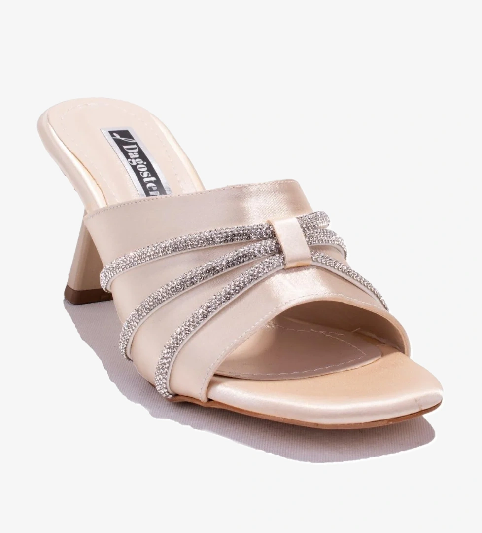 Dagoster DZA07-1125031 Altın Saten Taşlı Abiye Topuklu Kadın Terlik model görseli