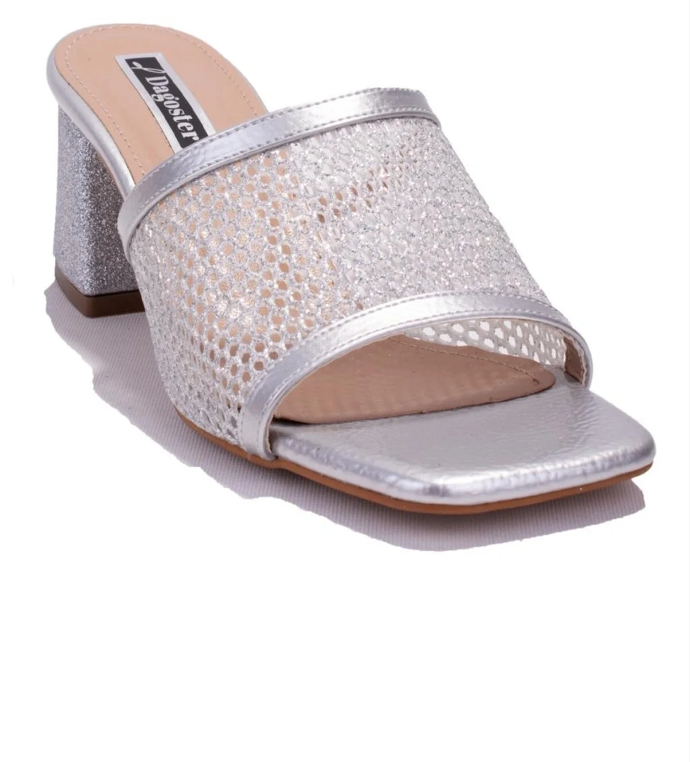 Dagoster Dza07-1221106 Siyah Gümüş Rugan Klasik Topuklu Kadın Terlik model görseli