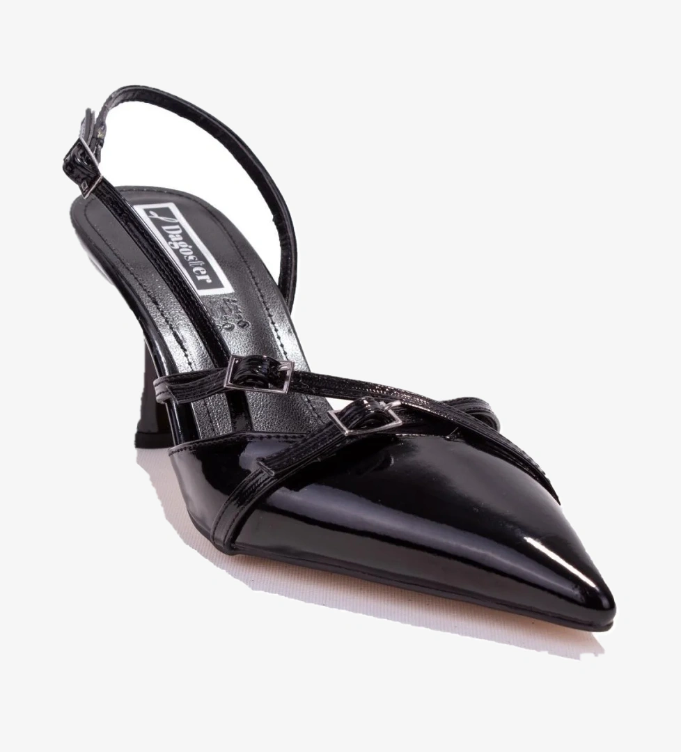 DZA07-11792105 Siyah Rugan Tokalı Klasik Topuklu Kadın Ayakkabı