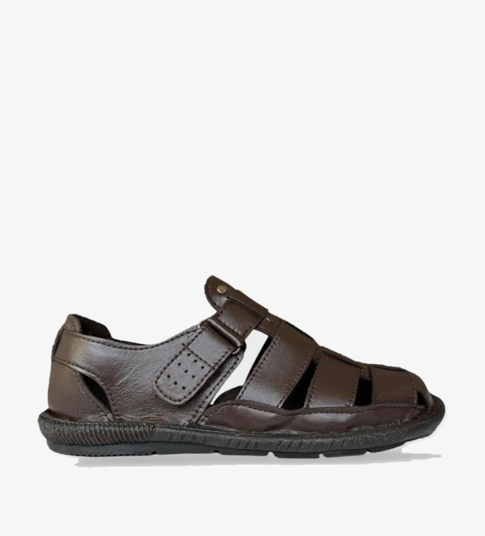 Liger Erkek Hakiki Deri Cırtlı Sandalet KAHVERENGİ - Görsel 1