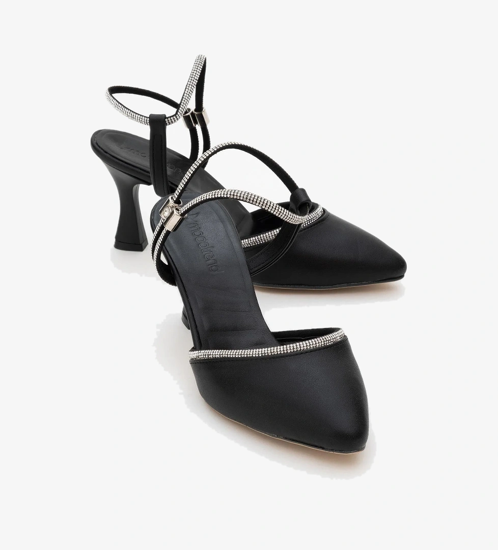 Kadın Tek Bantlı Topuklu Sandalet SİYAH CİLT - Görsel 1