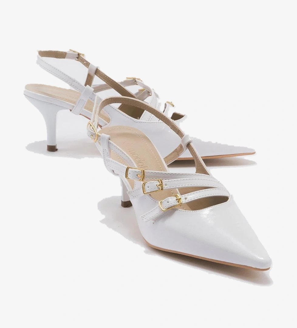 Kadın 4 Tokalı Topuklu Ayakkabı BEYAZ RUGAN