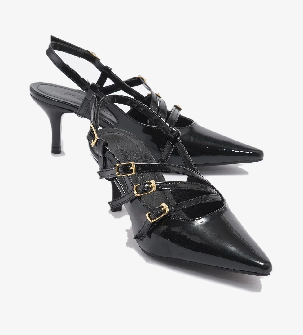 Kadın 4 Tokalı Topuklu Ayakkabı SİYAH RUGAN