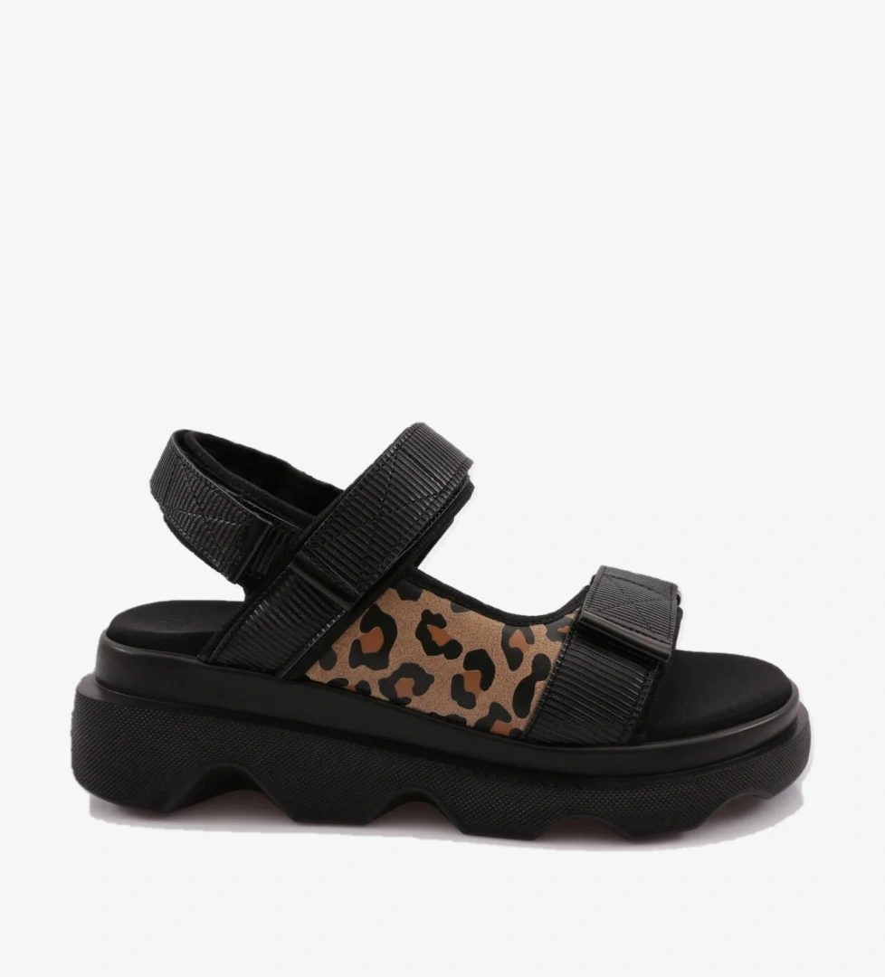 3527 Kadin Leopar Desenli Kalin Taban Sandalet
