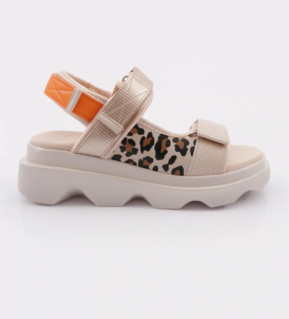 3527 Kadin Leopar Desenli Kalin Taban Sandalet