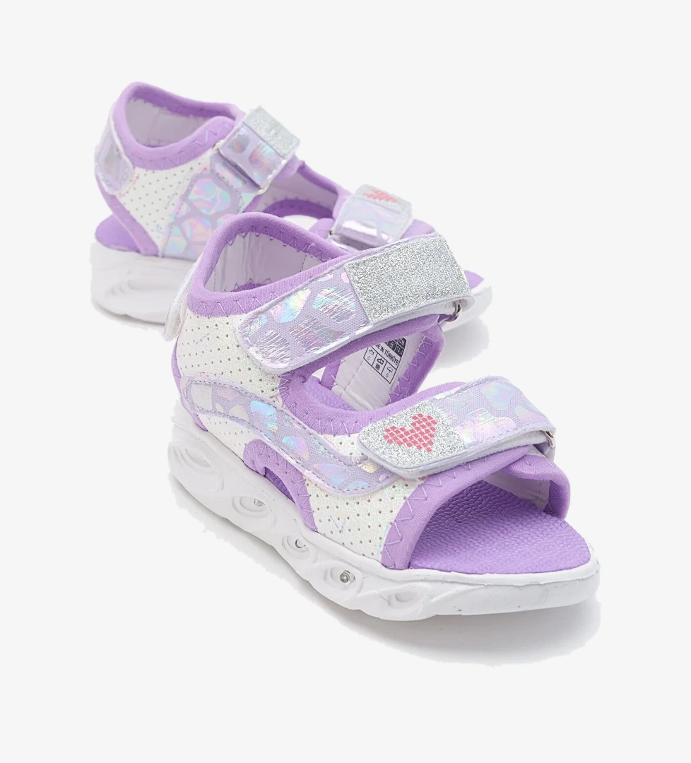 Kız Çocuk Beyaz-Lila Işıklı Anatomik Hafif Günlük Sandalet