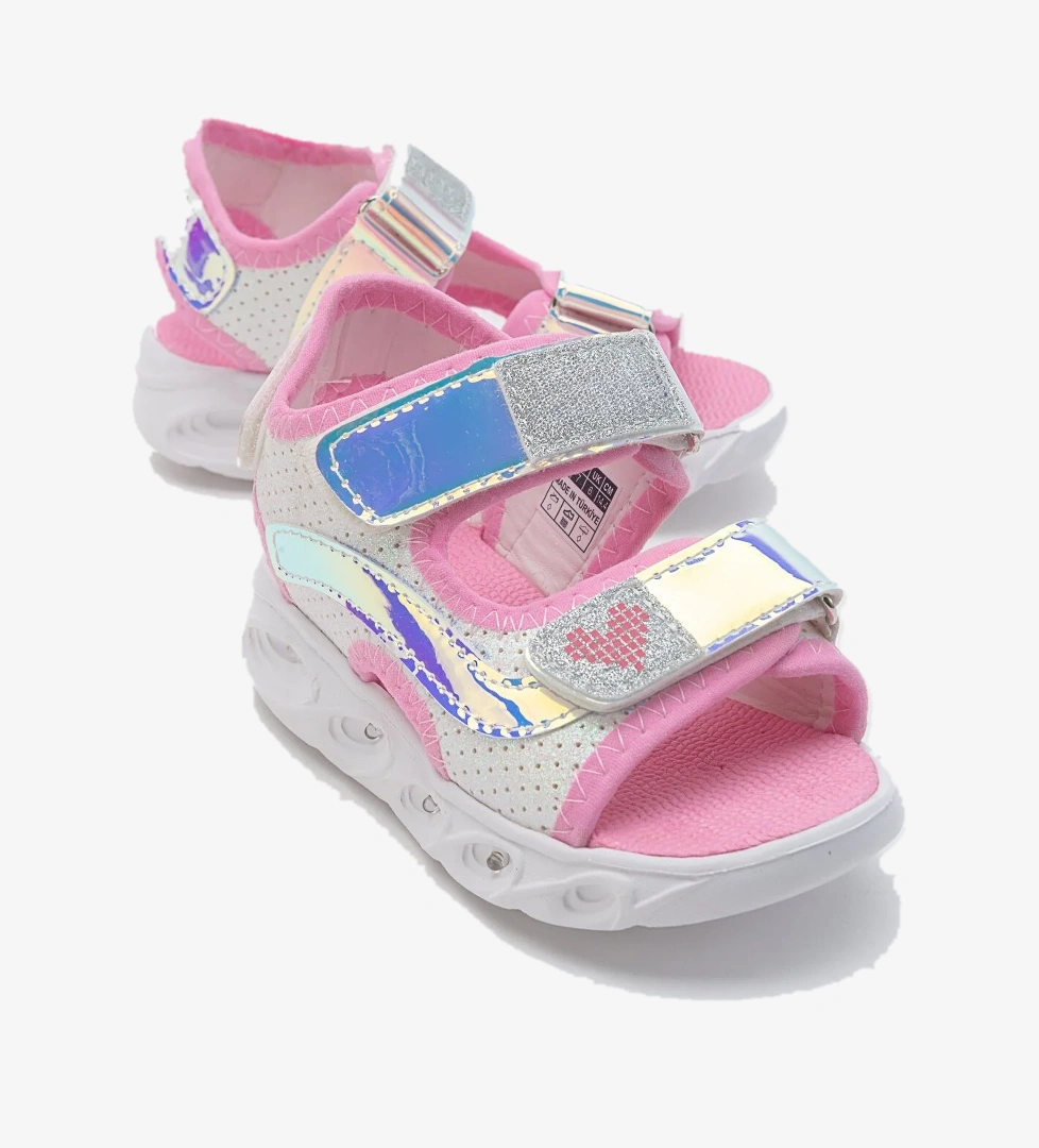 Kız Çocuk Beyaz-Pembe Işıklı Anatomik Hafif Günlük Sandalet - Görsel 1