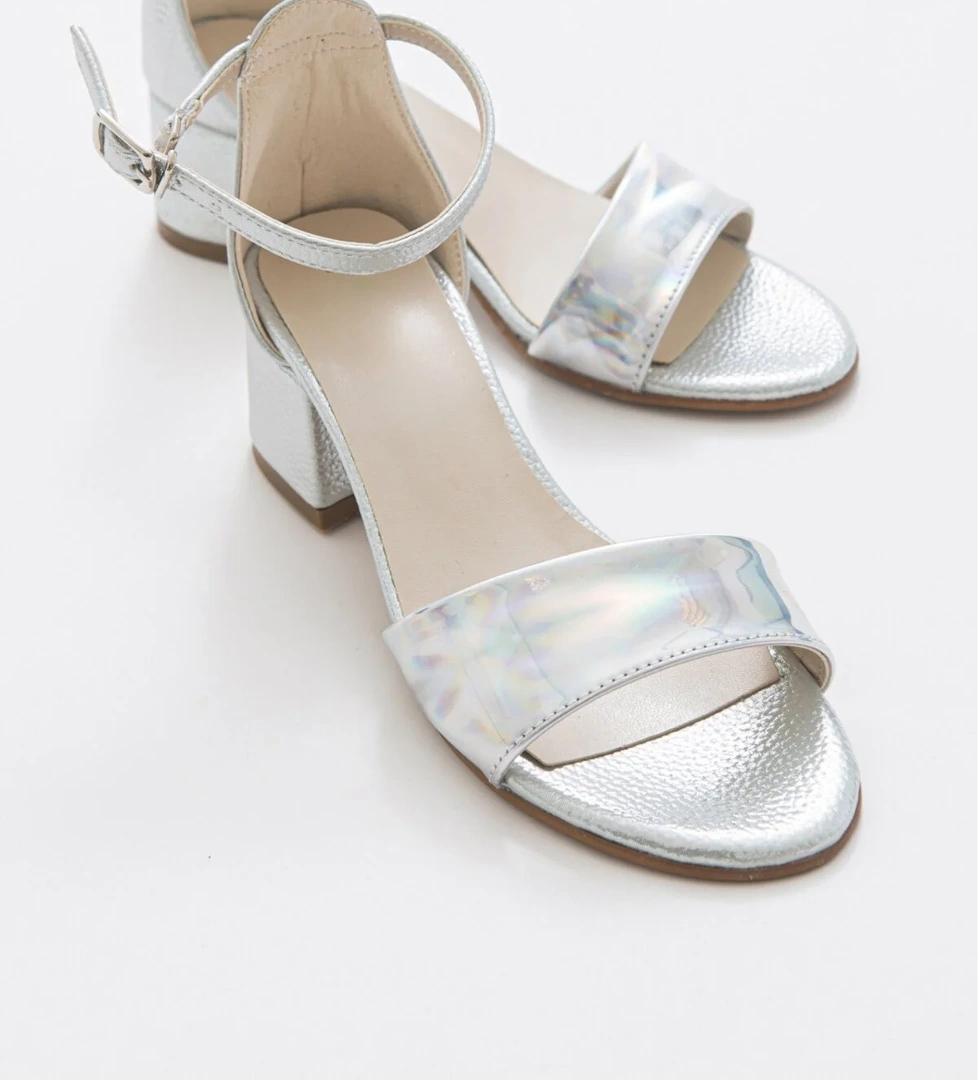 Kız Çocuk Gümüş Topuklu Abiye Ayakkabı