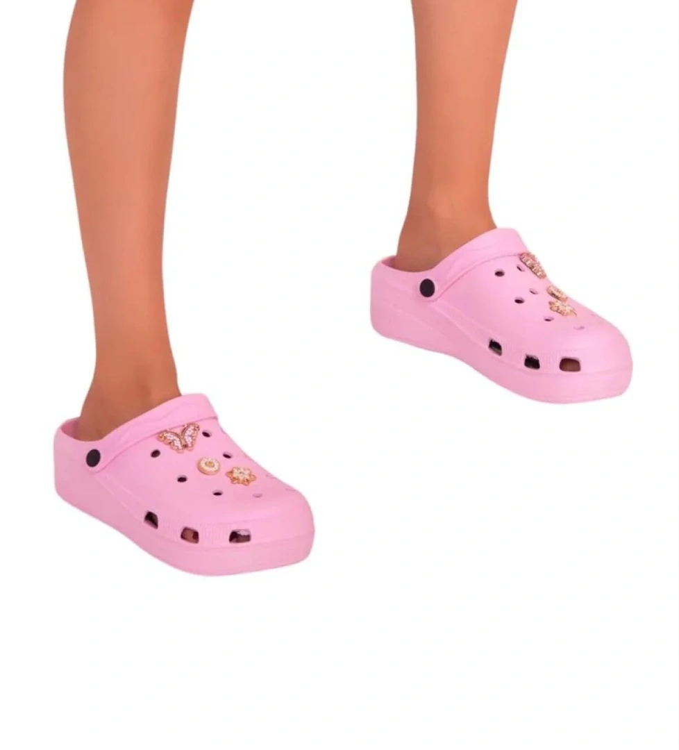 Yüksek Taban Aksesuarlı Kadın Sandalet PEMBE