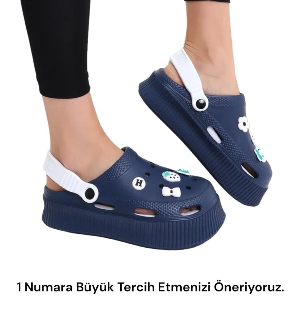Yüksek Comfort Taban Kadın Sandalet LACİVERT - BEYAZ