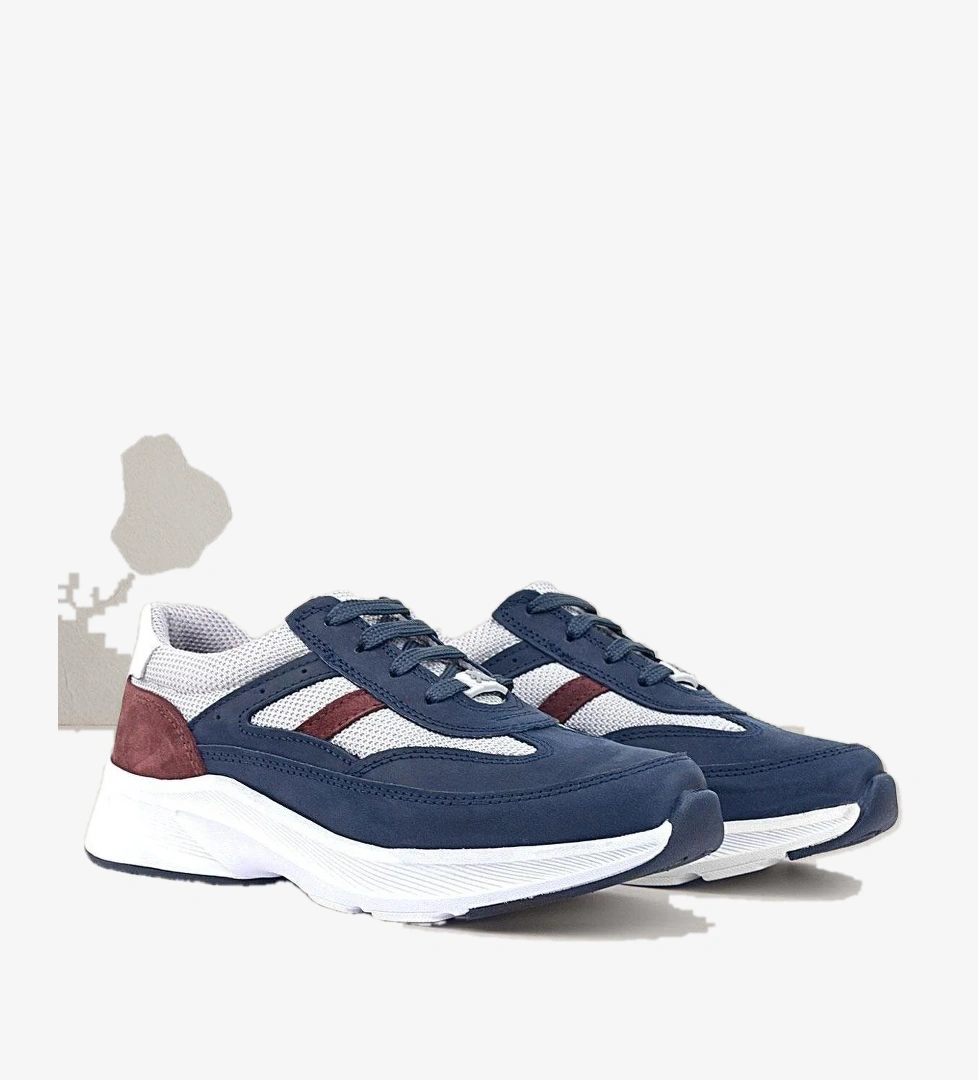 Rakerplus Hakiki Deri Anatomik Lacivert Bordo Bağcıklı Hafif Çocuk Spor Ayakkabı model görseli