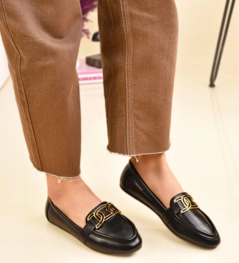 Kadın Babet Zincir Tokalı Hafif Rahat Taban Şık Günlük Ayakkabı