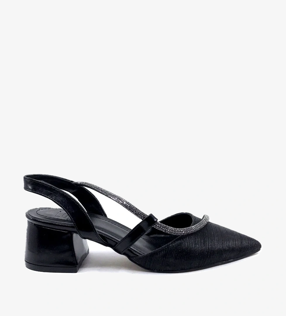 854 Lp 5 Cm Siyah Simli Kadın Topuklu Ayakkabı - Görsel 1