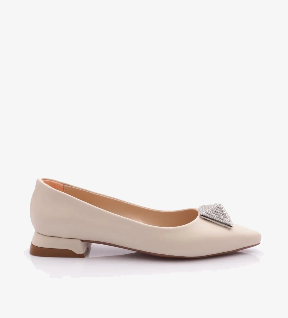 2807 Kadin Sivri Burun Kristal Taş Tokali Galvaniz Ökçeli Babet