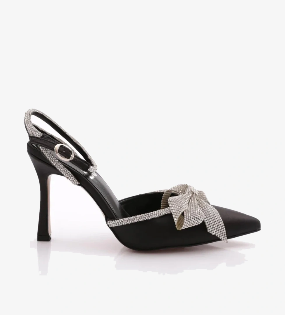 6712 Kadin Taş Kurdela Desenli Abiye Topuklu Ayakkabi