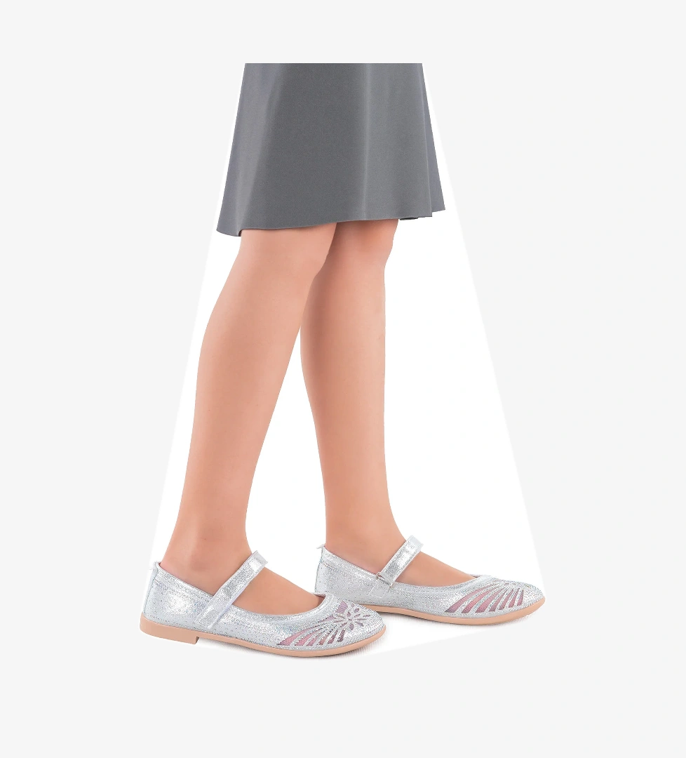 Grand Vakko Cırtlı Kız Çocuk Babet Ayakkabı Gümüş