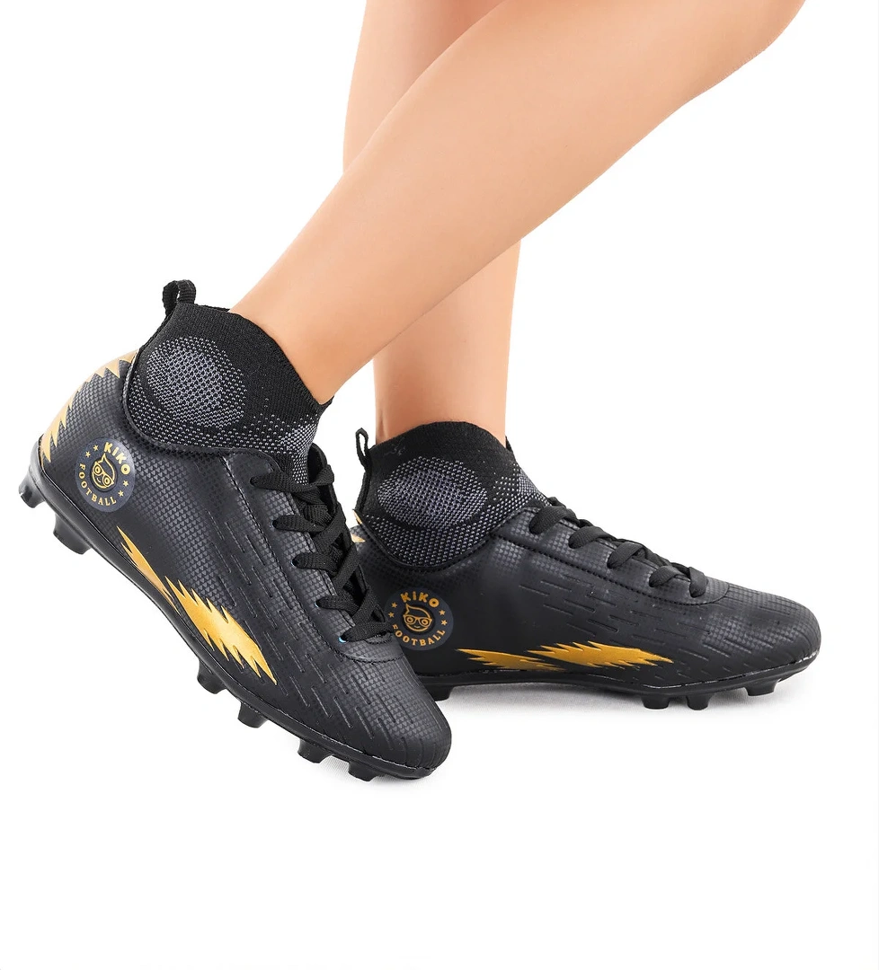 142 FKP Boğazlı Krampon Çim Saha Erkek Çocuk Futbol Ayakkabı Siyah - Altın