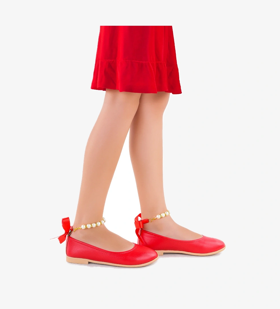 Blanch Cilt İncilli Lastikli Kız Çocuk Babet Ayakkabı Kırmızı