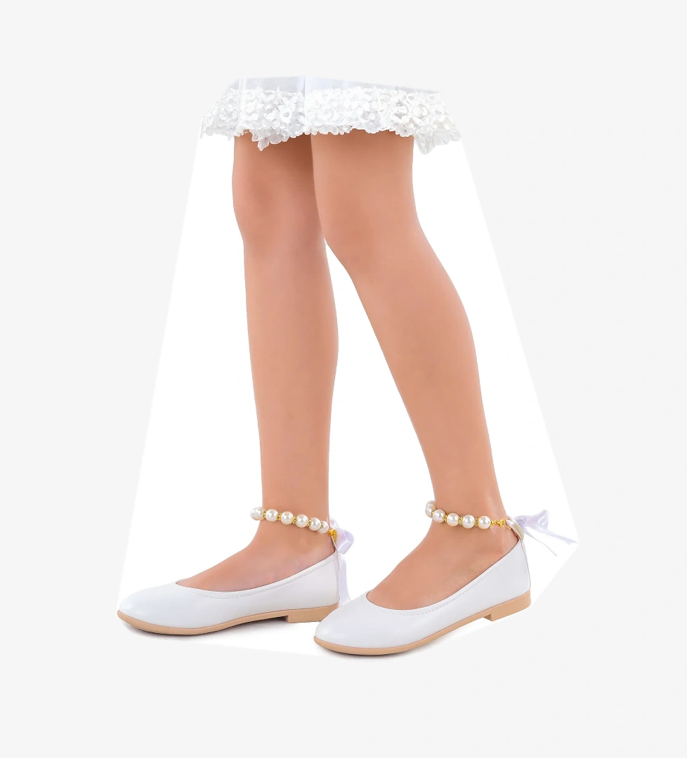 Blanch Cilt İncilli Lastikli Kız Çocuk Babet Ayakkabı Beyaz