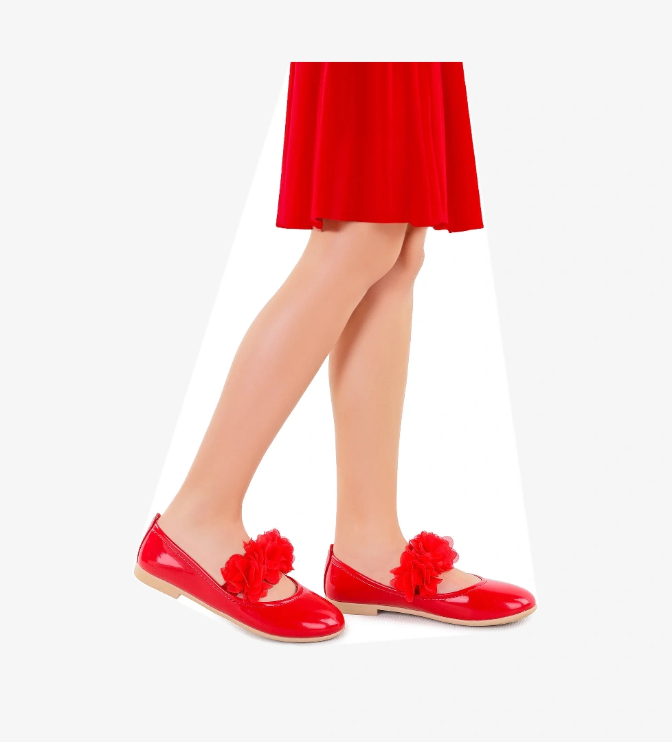 Flovers Rugan Kız Çocuk Babet Ayakkabı Kırmızı