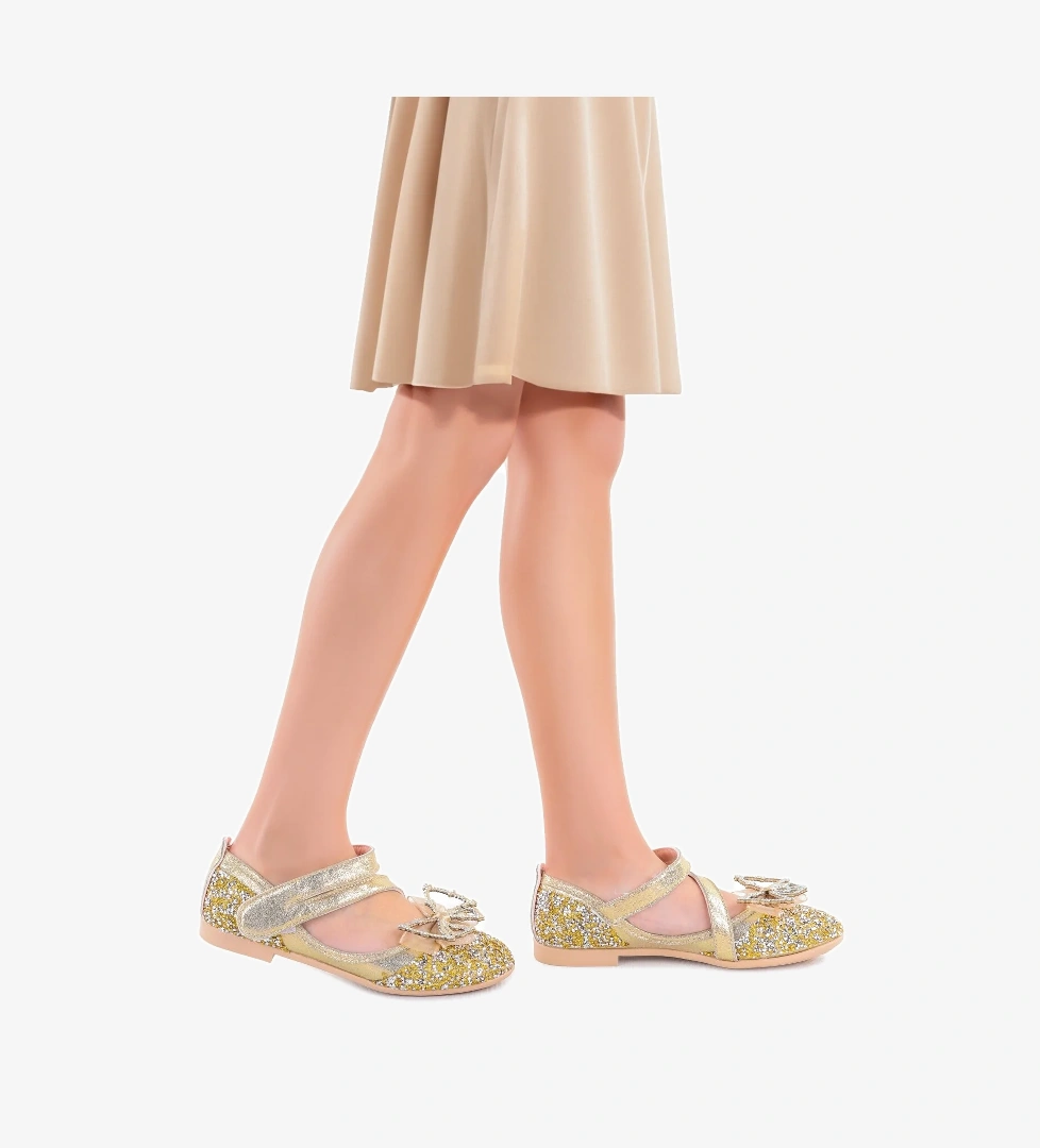Kiko Kids Kiko Kids Vakko Cırtlı Fiyonklu Kız Çocuk Babet Ayakkabı Arç 08 Altın | Flo Altın - 1. görsel
