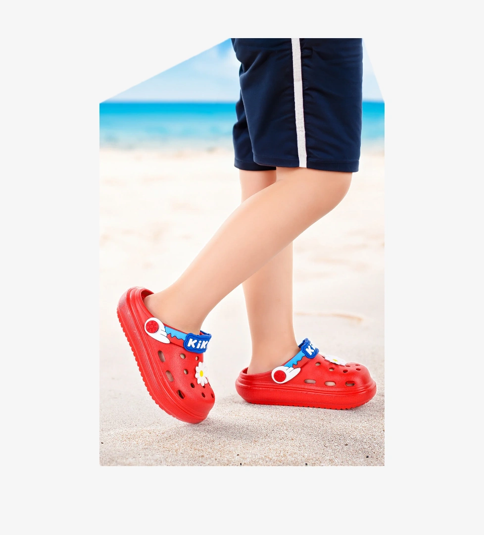 Printed Eva Plaj Havuz Okul Kreş Erkek Çocuk Terlik Kırmızı