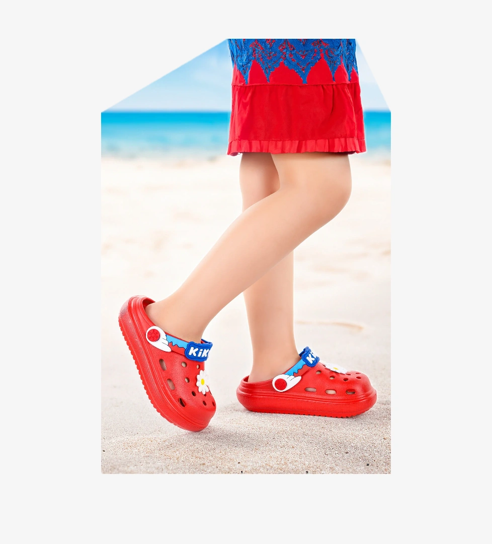 Printed Eva Plaj Havuz Okul Kreş Kız Çocuk Terlik Kırmızı
