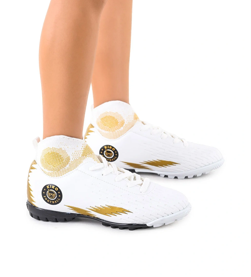 142 FHS Boğazlı Halı Saha Erkek Çocuk Futbol Ayakkabı Beyaz - Altın