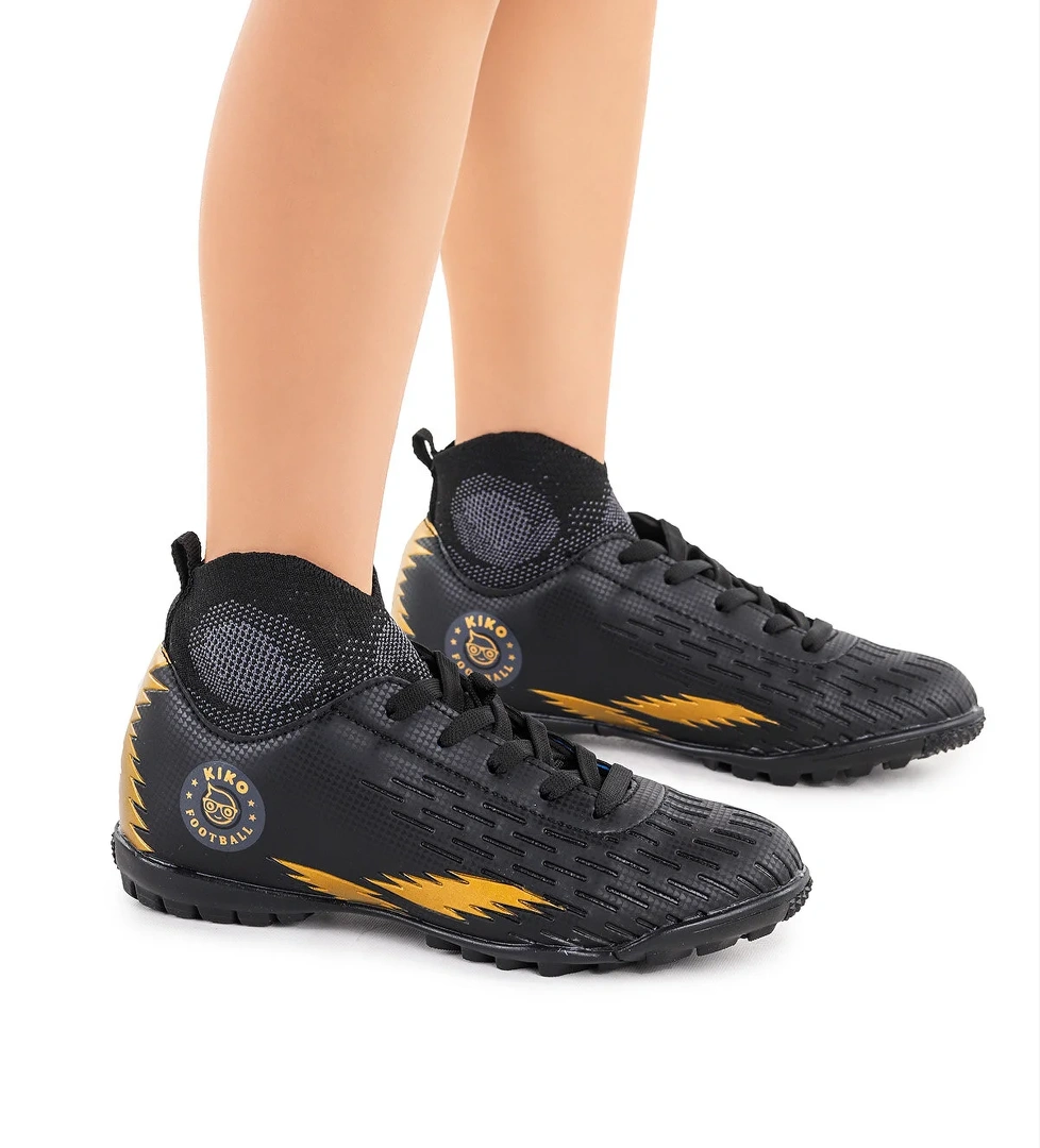 142 FHS Boğazlı Halı Saha Erkek Çocuk Futbol Ayakkabı Siyah - Altın