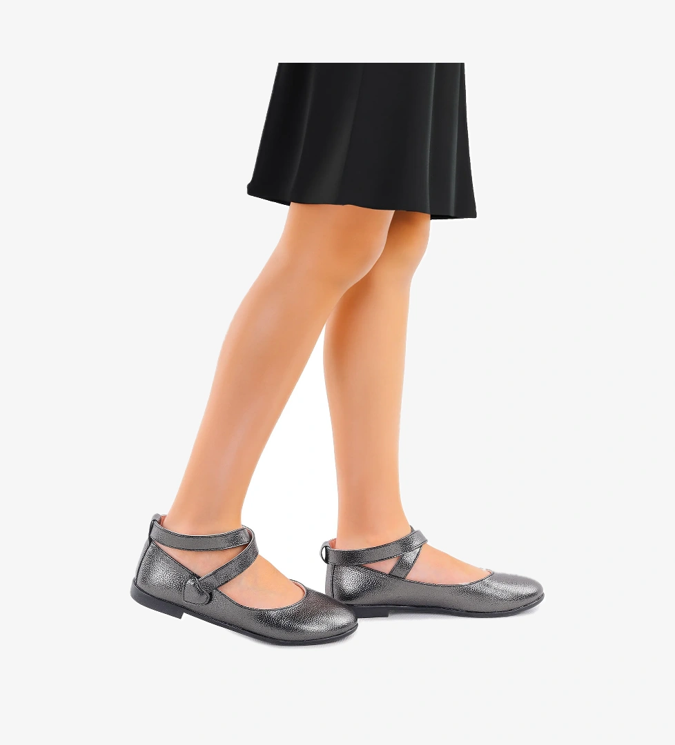 Vakko Cırtlı Kız Çocuk Babet Ayakkabı Arç 04 Platin - Görsel 1