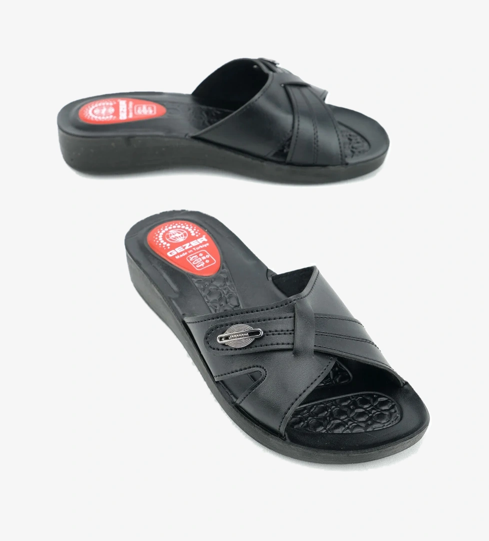 Gezer Gezer Siyah Kadın Yazlık Suni Deri Rahat Taban Günlük Terlik Sandalet & Terlik | Flo Siyah - 1. görsel