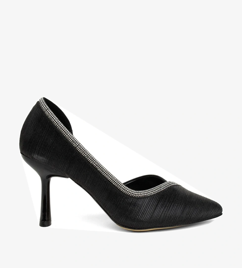 Feles 077-209-22t Kadın Klasik Topuklu Ayakkabı Siyah Gümüş model görseli