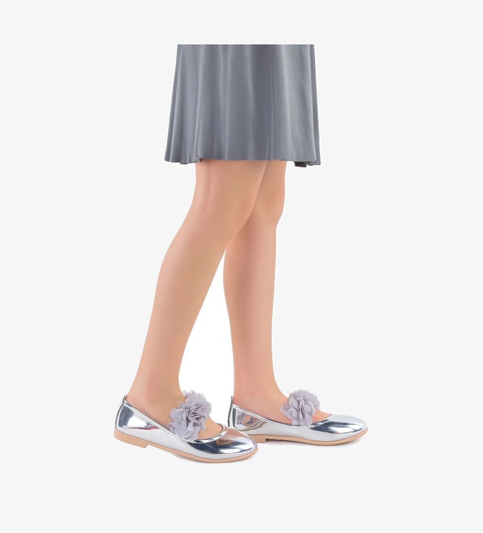 Flovers Cilt Rugan Kız Bebek Babet Ayakkabı Gümüş