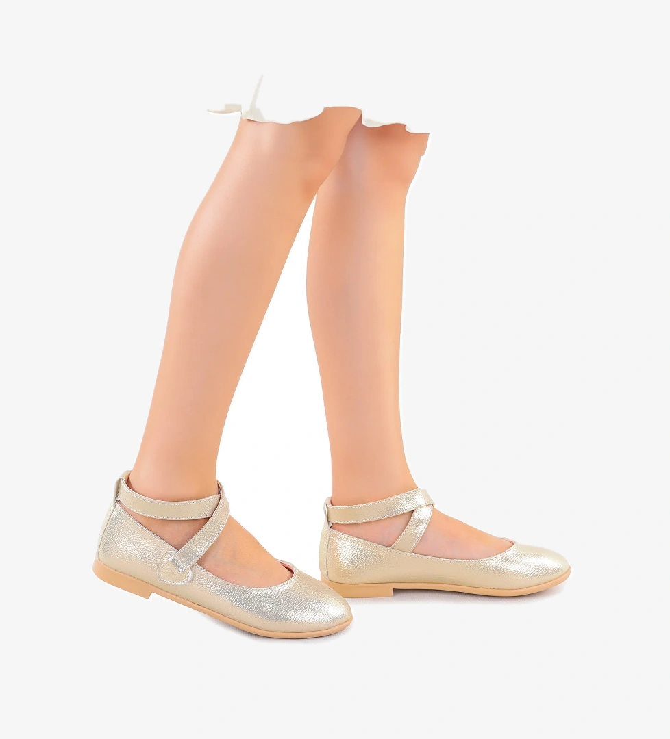 Vette Vakko Cırtlı Kız Bebek Babet Ayakkabı Altın