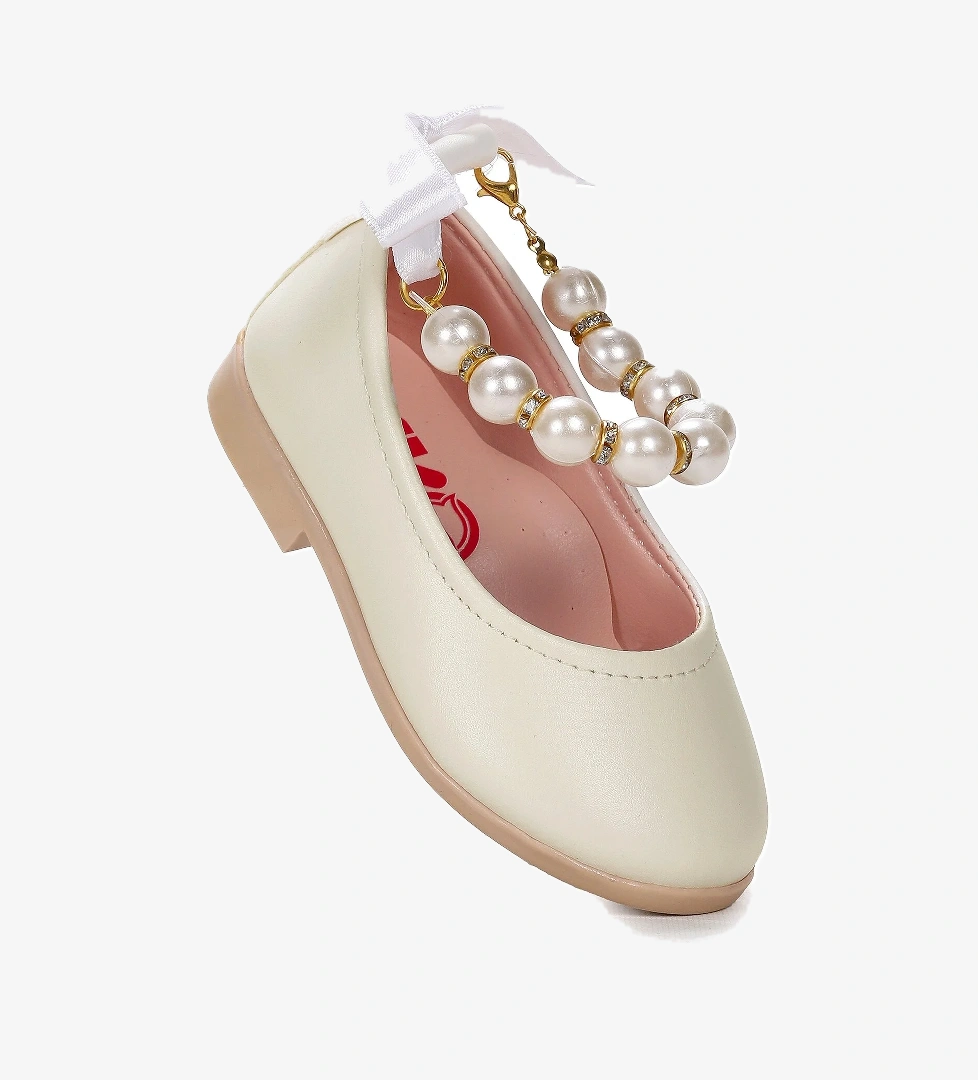 Blanch Cilt İncili Lastikli Kız Bebek Babet Ayakkabı Bej