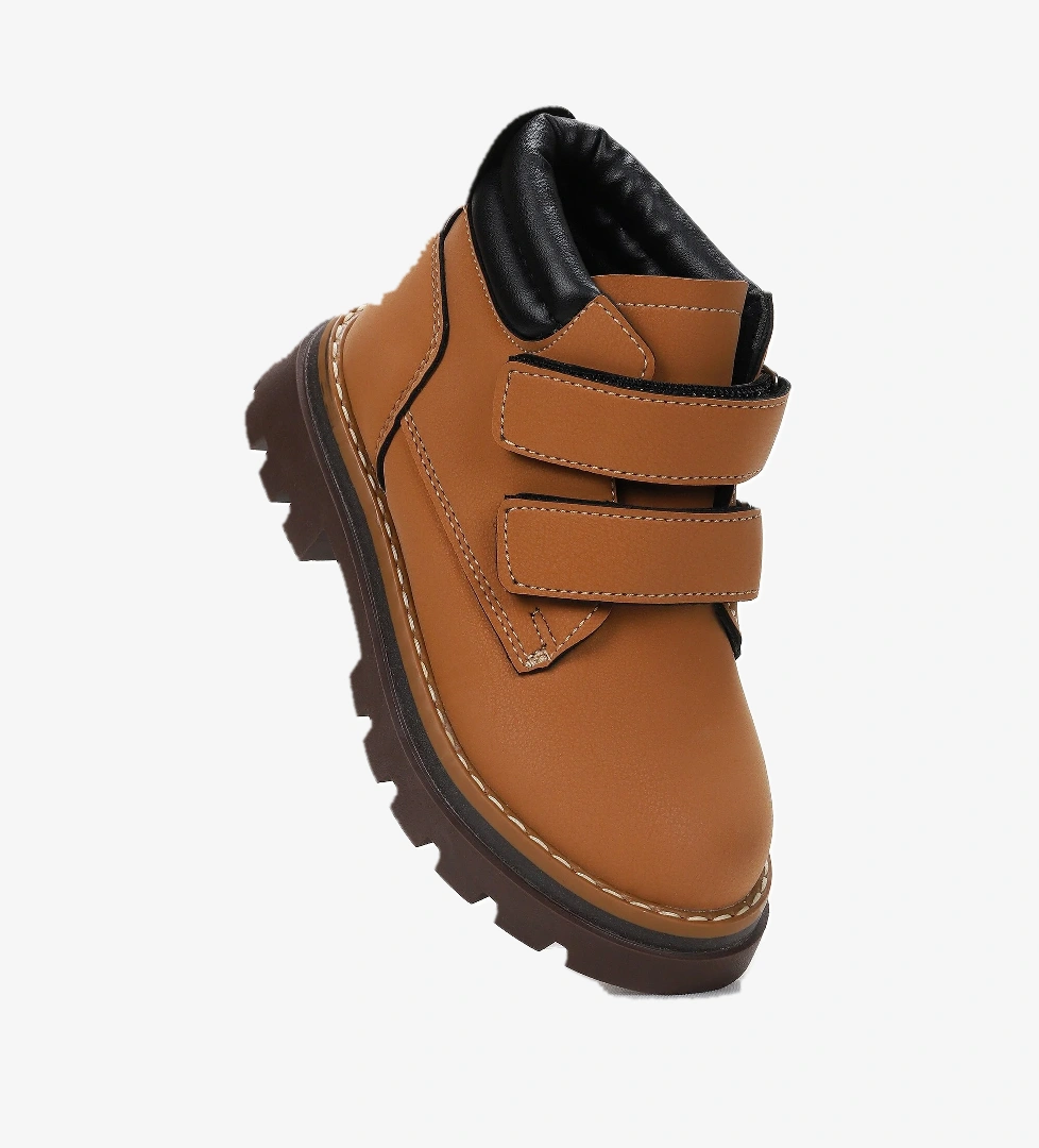 Kiko Kids Azka Cırtlı Erkek Çocuk Bot Ayakkabı Taba - Siyah