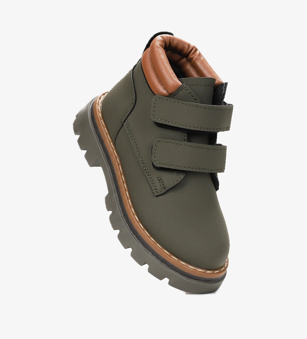 Azka Cırtlı Erkek Çocuk Bot Ayakkabı Haki - Sarı