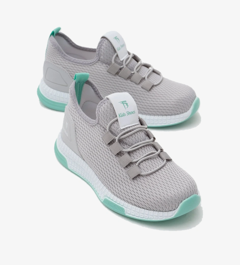 Çocuk Unisex Gri Yeşil Rahat Kalıp Lastik Bağcıklı Spor Ayakkabı