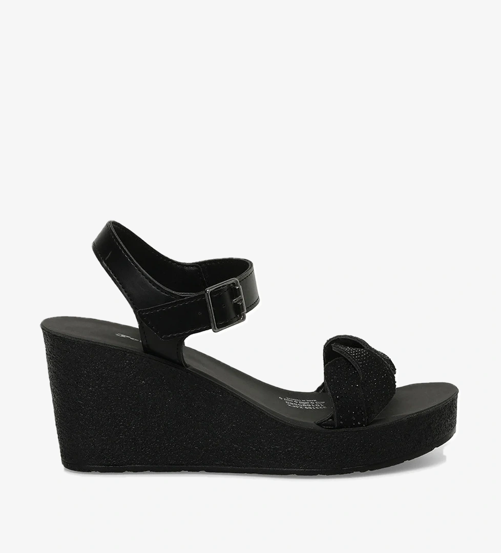 323169.Z 4FX Siyah Kadın Dolgu Topuk Sandalet - Görsel 1