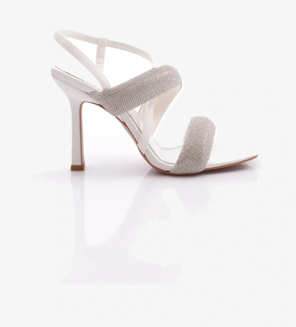 2032 Kadin Kalin Sirali Ve Çapraz Bantli Silver Taşli Topuklu Ayakkabi