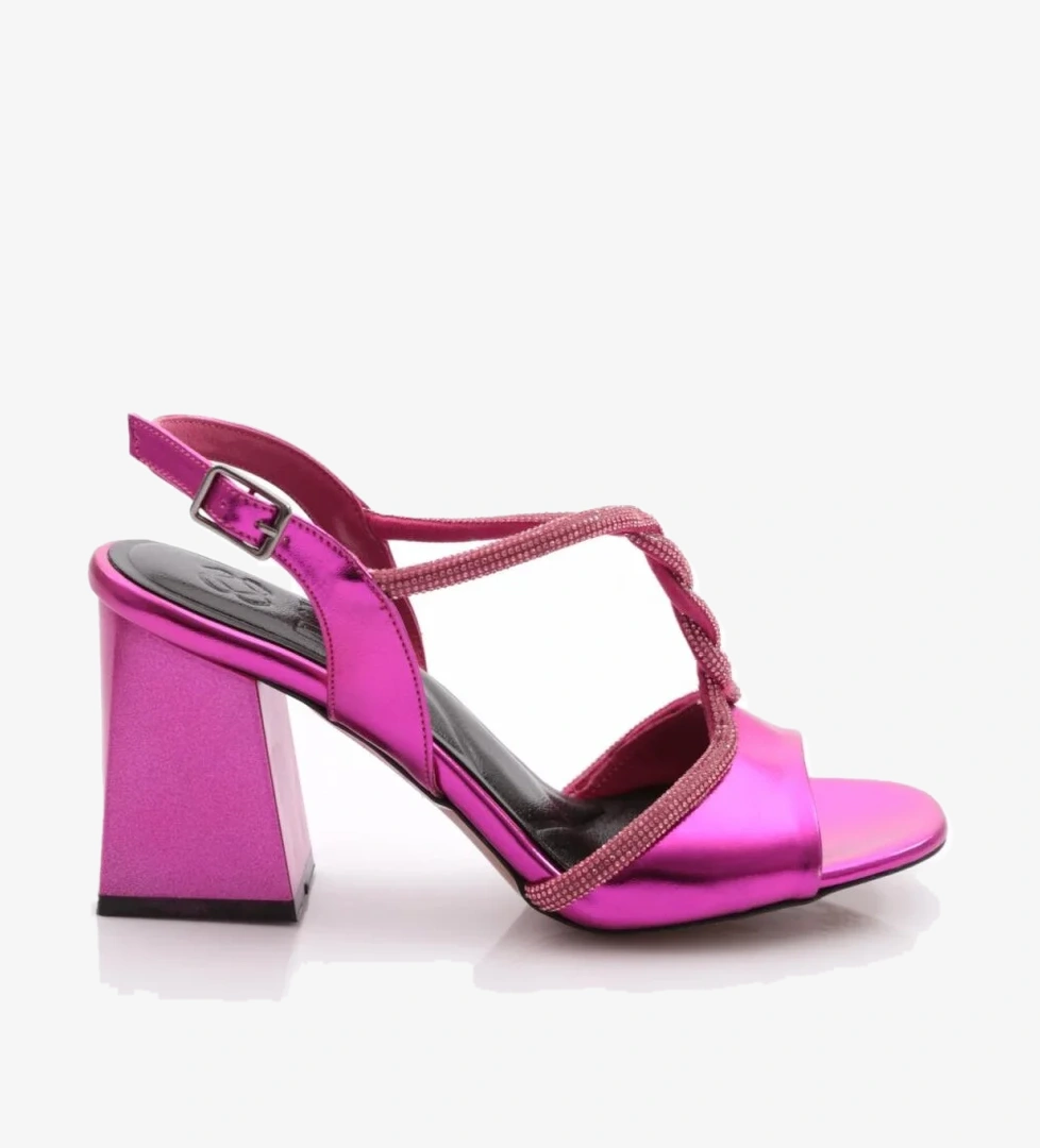 808-23Y Kadin Bantli Silver Taşli Burgu Aksesuarli Topuklu Sandalet