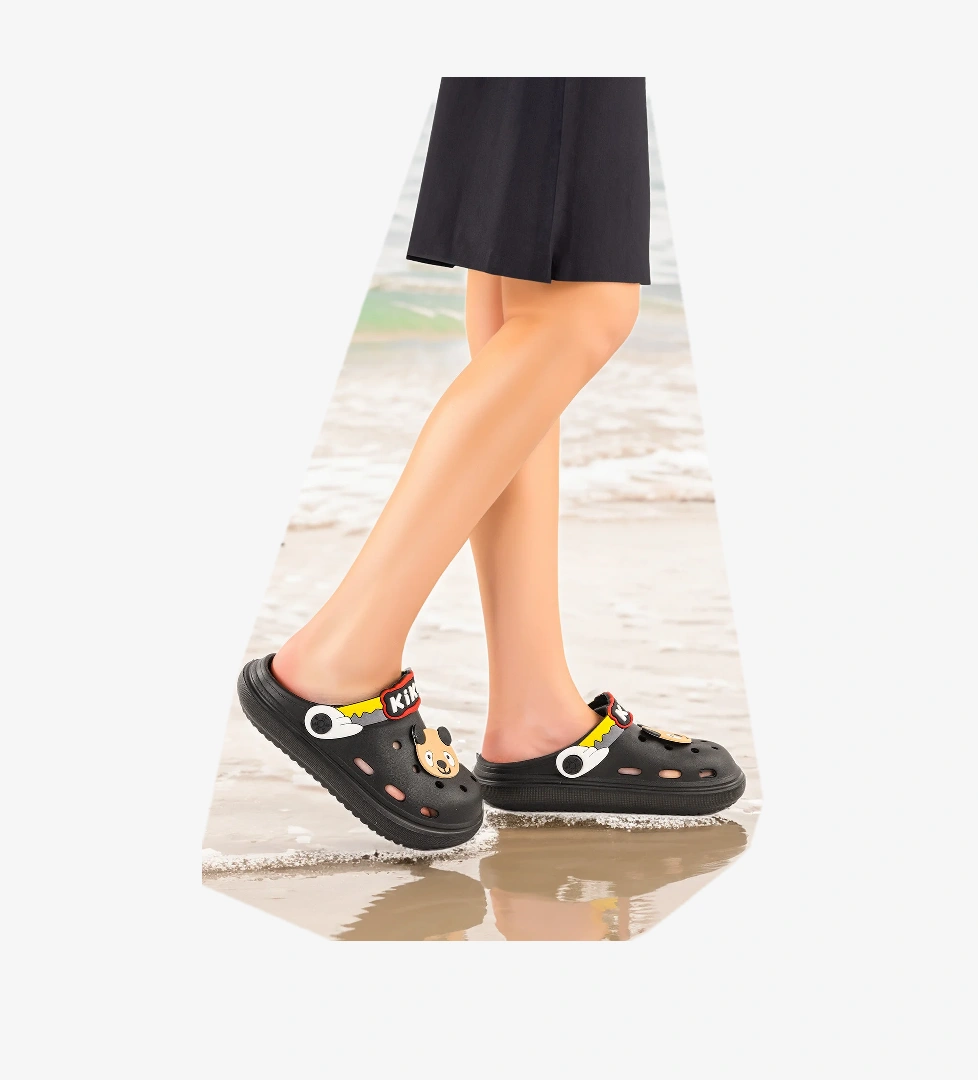 Printed Eva Plaj Havuz Okul Kreş Erkek Çocuk Terlik Siyah - Görsel 1