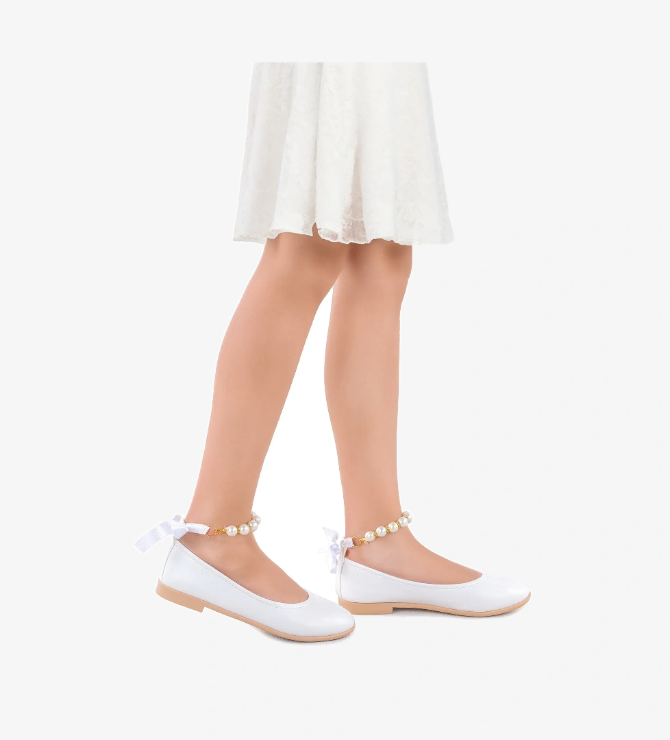 Cilt İncili Lastikli Kız Bebek Babet Ayakkabı Arç 01 Beyaz - Görsel 1