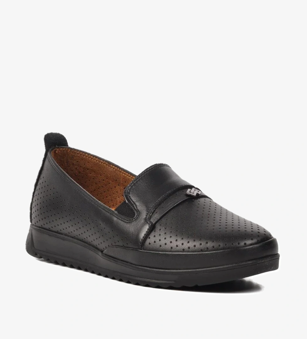 327 Siyah Hakiki Deri Kadın Günlük Ayakkabı