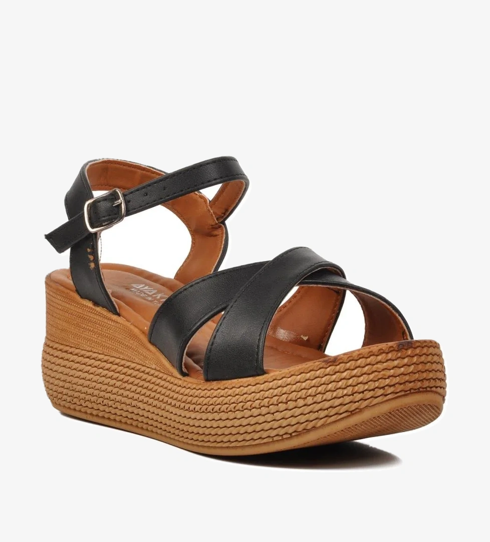 426093 Siyah Kadın Dolgu Topuk Sandalet - Görsel 1