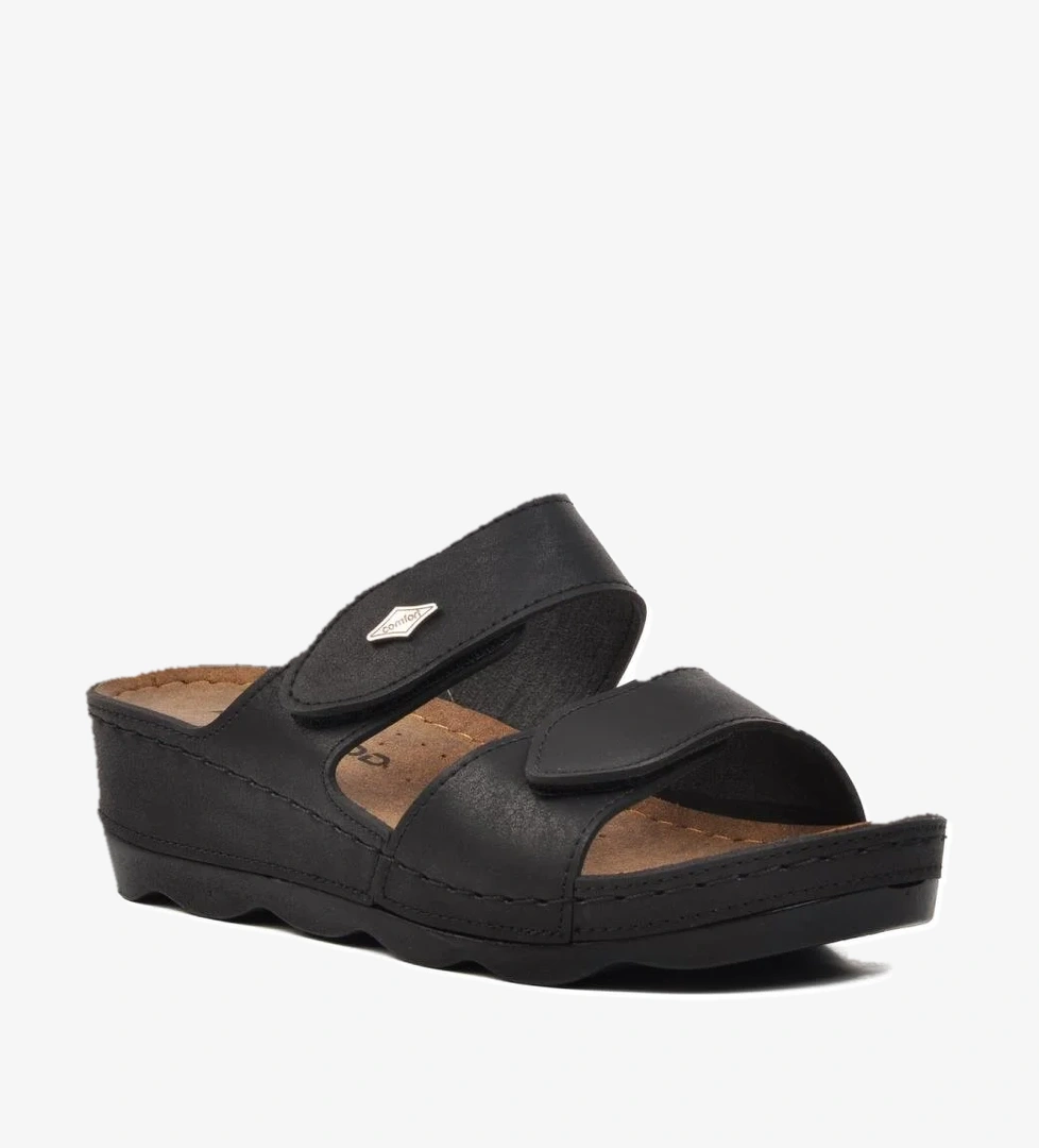 Ayakmod 37-976 Bej Siyah Kadın Çift Bantlı Terlik model görseli